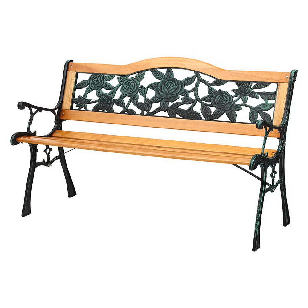 Gardeon 126cm Wooden Cast Iron 3-Seater Garden Bench