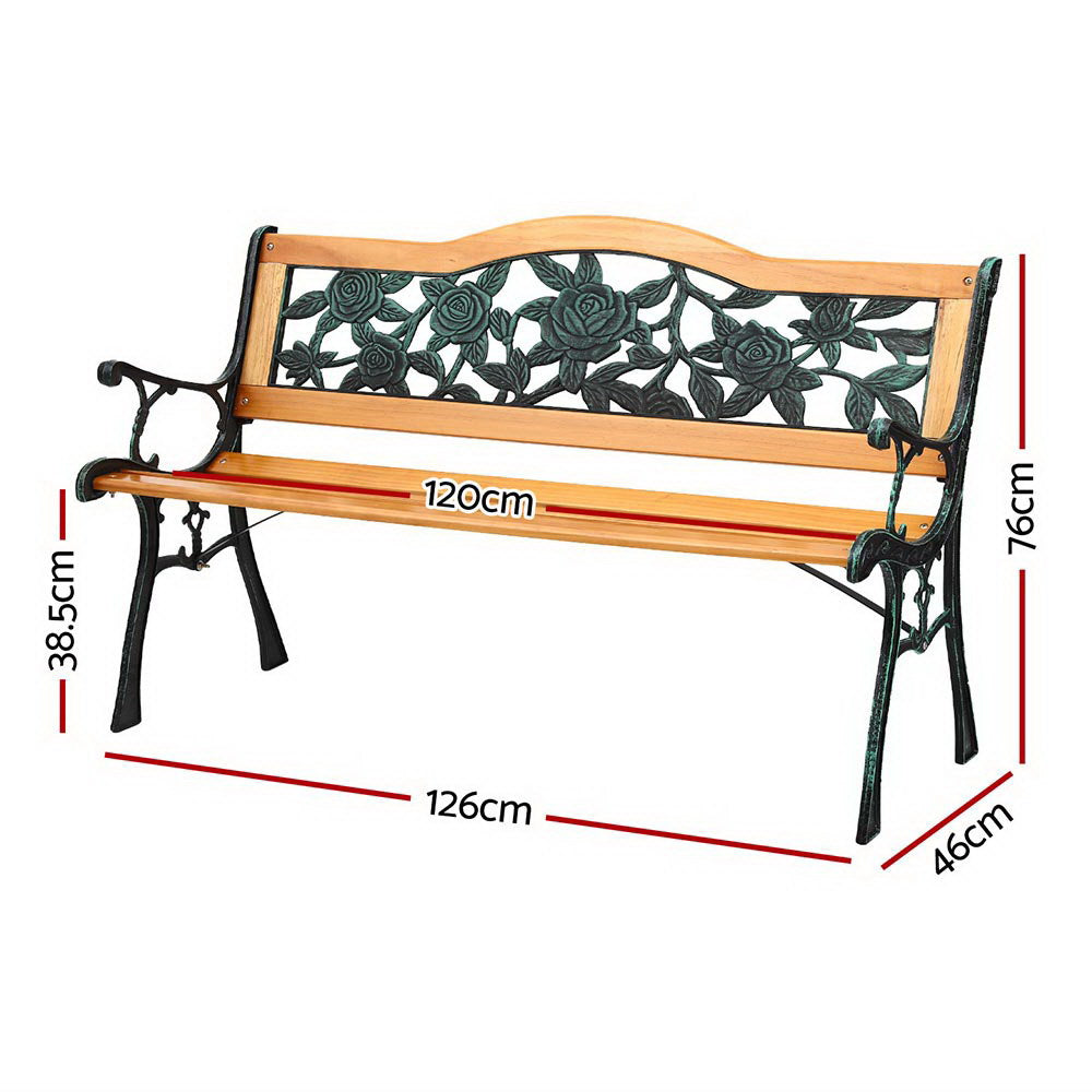 Gardeon 126cm Wooden Cast Iron 3-Seater Garden Bench