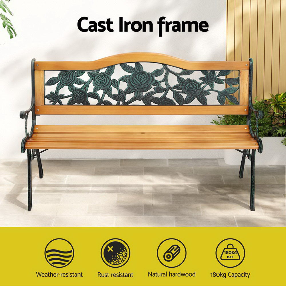 Gardeon 126cm Wooden Cast Iron 3-Seater Garden Bench