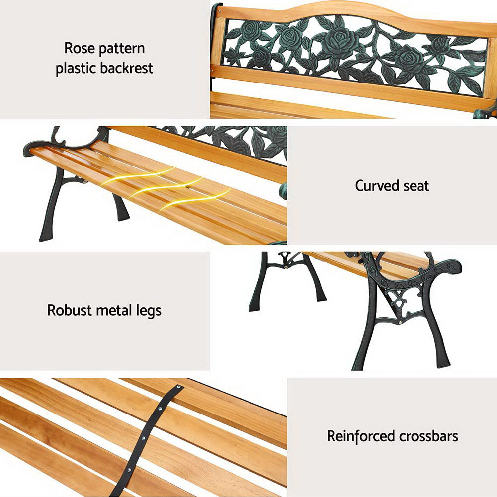 Gardeon 126cm Wooden Cast Iron 3-Seater Garden Bench