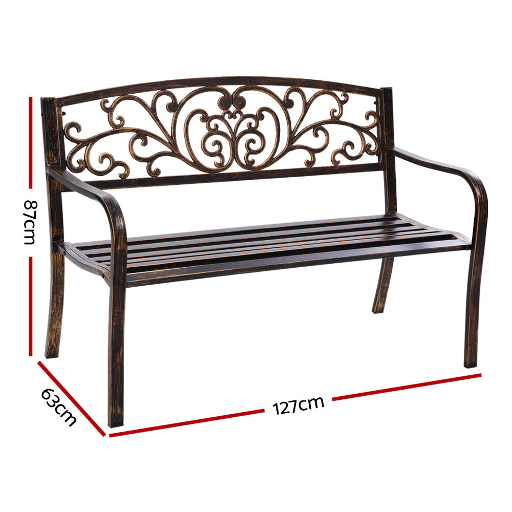 Gardeon 3-Seater Outdoor Garden Bench Steel - Bronze