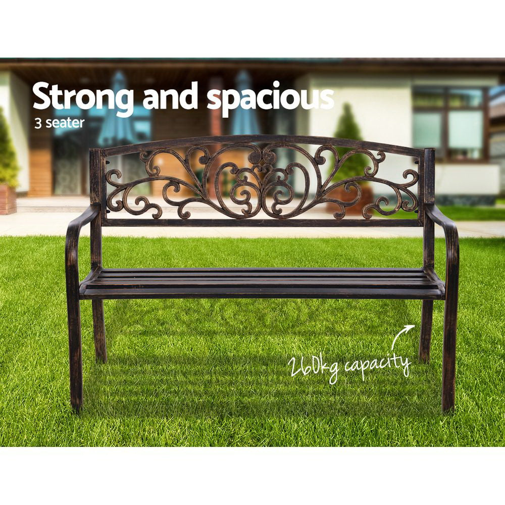 Gardeon 3-Seater Outdoor Garden Bench Steel - Bronze