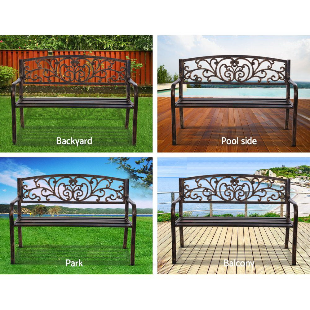 Gardeon 3-Seater Outdoor Garden Bench Steel - Bronze