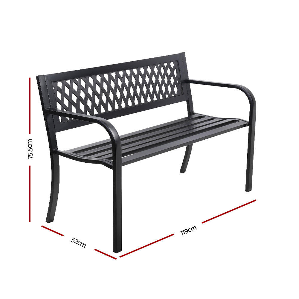 Gardeon 2-Seater Outdoor Garden Bench Steel - Black