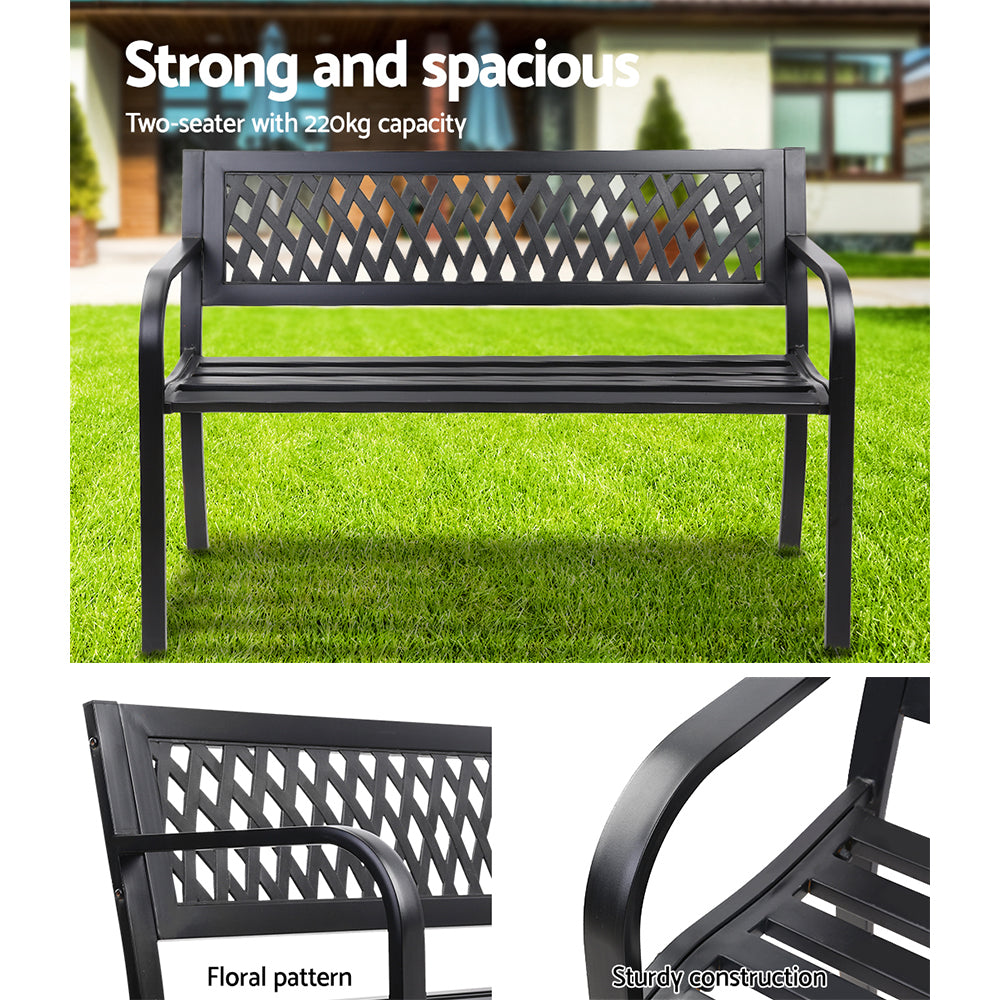 Gardeon 2-Seater Outdoor Garden Bench Steel - Black