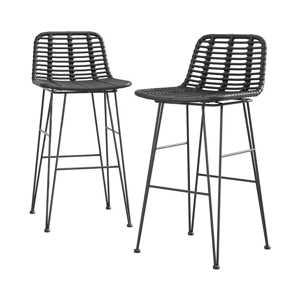 Gardeon 2 Piece Outdoor Bar Stools Wicker Dining Rattan Chair - Black