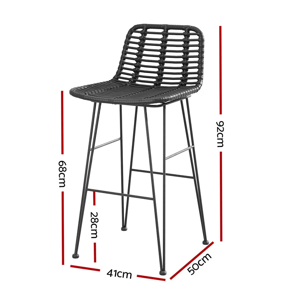 Gardeon 2 Piece Outdoor Bar Stools Wicker Dining Rattan Chair - Black