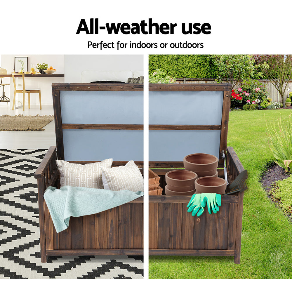 Gardeon Wooden Outdoor Storage Bench - Charcoal Patio Box for Toys & Tools