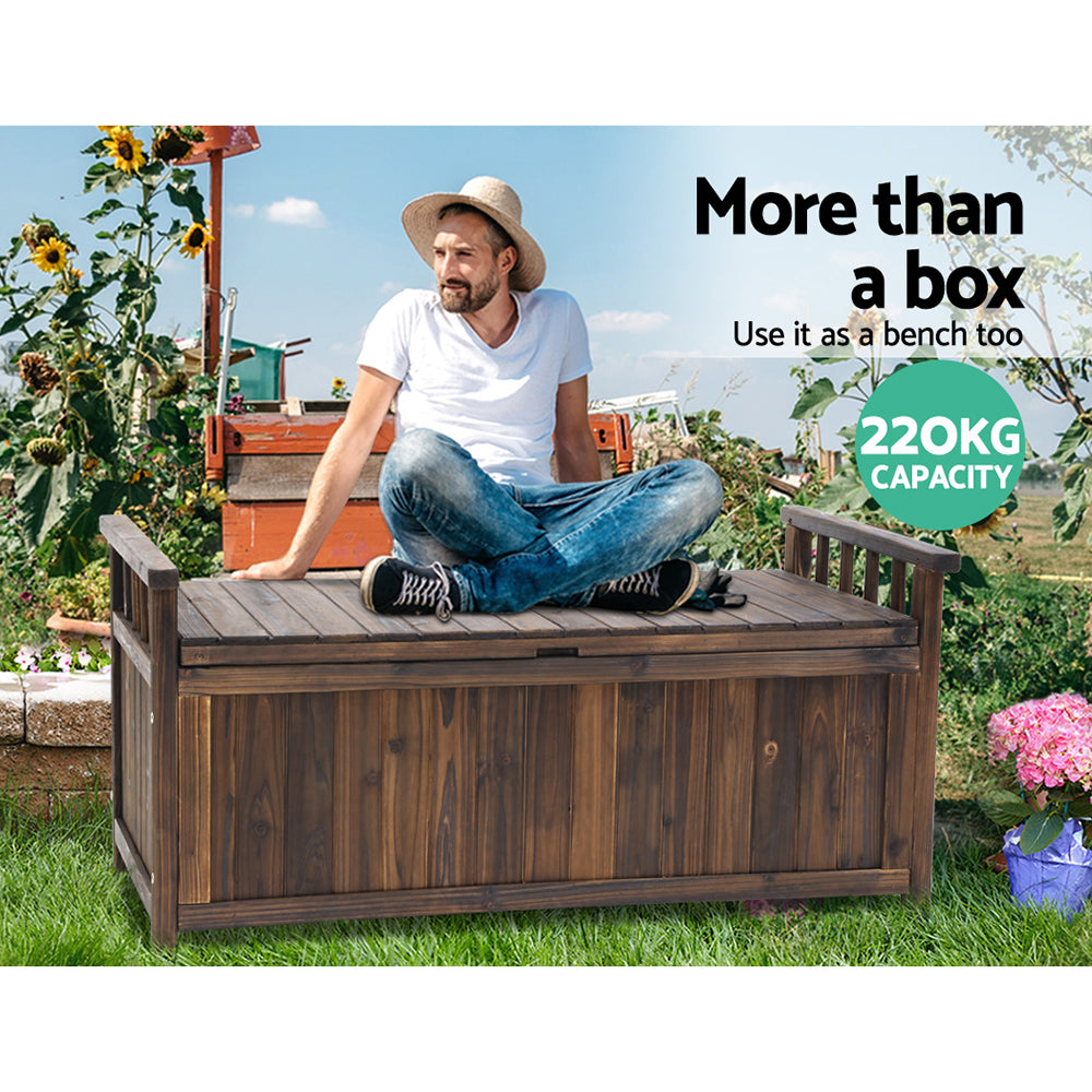 Gardeon Wooden Outdoor Storage Bench - Charcoal Patio Box for Toys & Tools