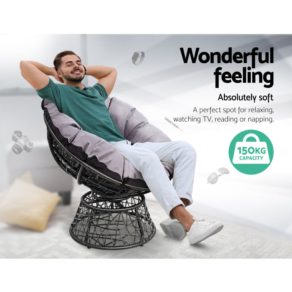 Gardeon Outdoor Papasan Chair Wicker Patio Garden Furniture - Black