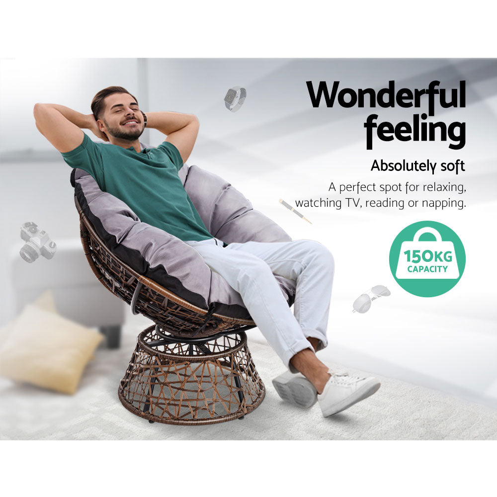 Gardeon Outdoor Papasan Chair Wicker Patio Garden Furniture - Brown