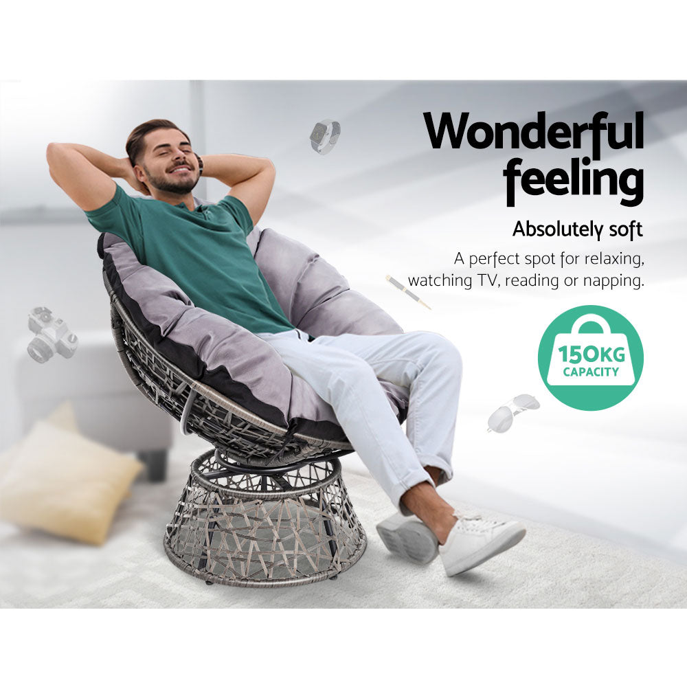 Gardeon Outdoor Papasan Chair Wicker Patio Garden Furniture - Grey