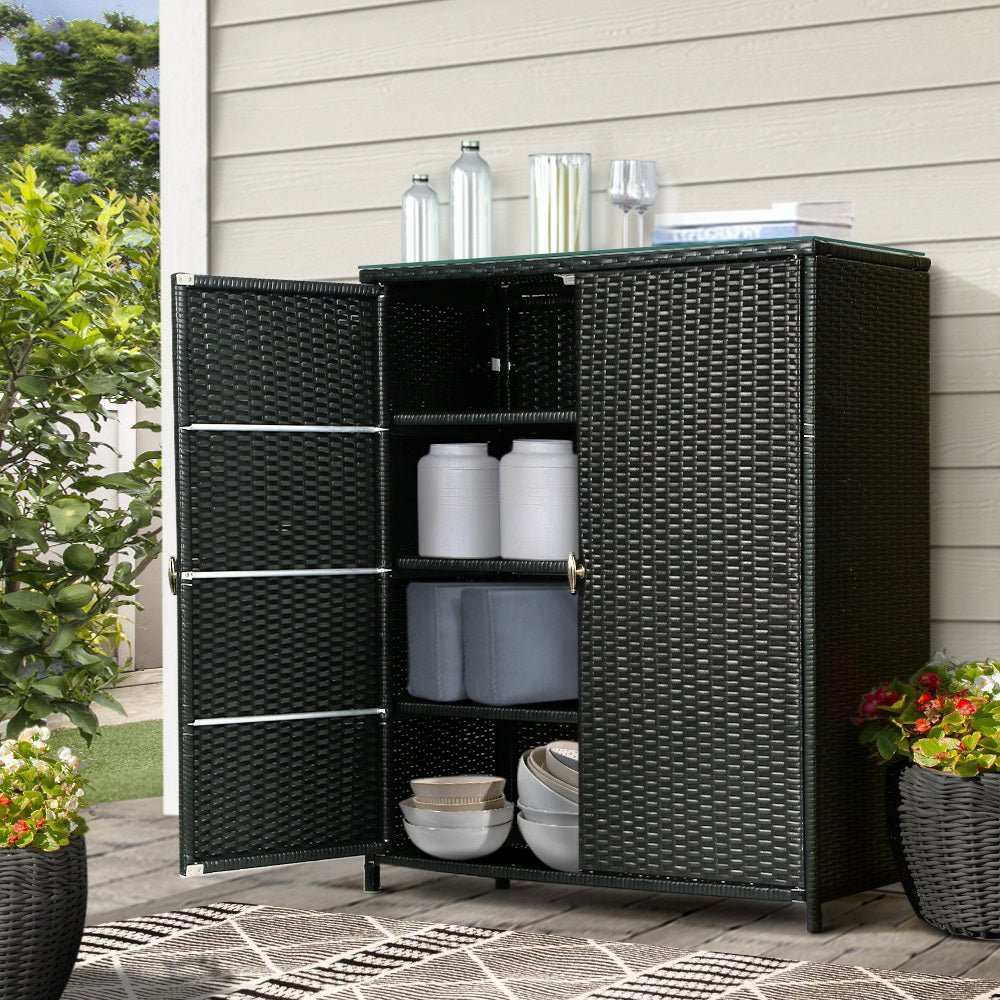 Gardeon Outdoor Storage Cabinet Box Garage - Wicker Shelf Chest Garden Shed Tools