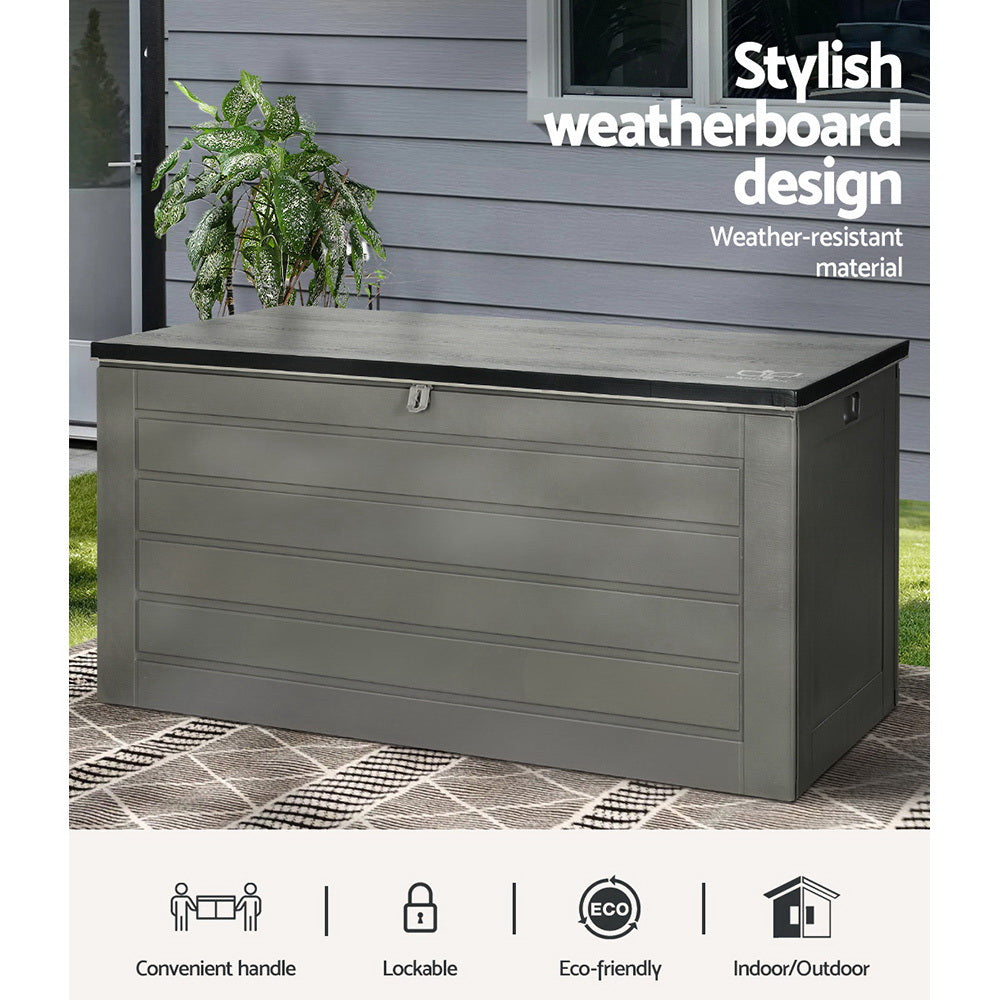 Gardeon 680L Outdoor Storage Box - Lockable Garden Bench & Tool Shed - Grey