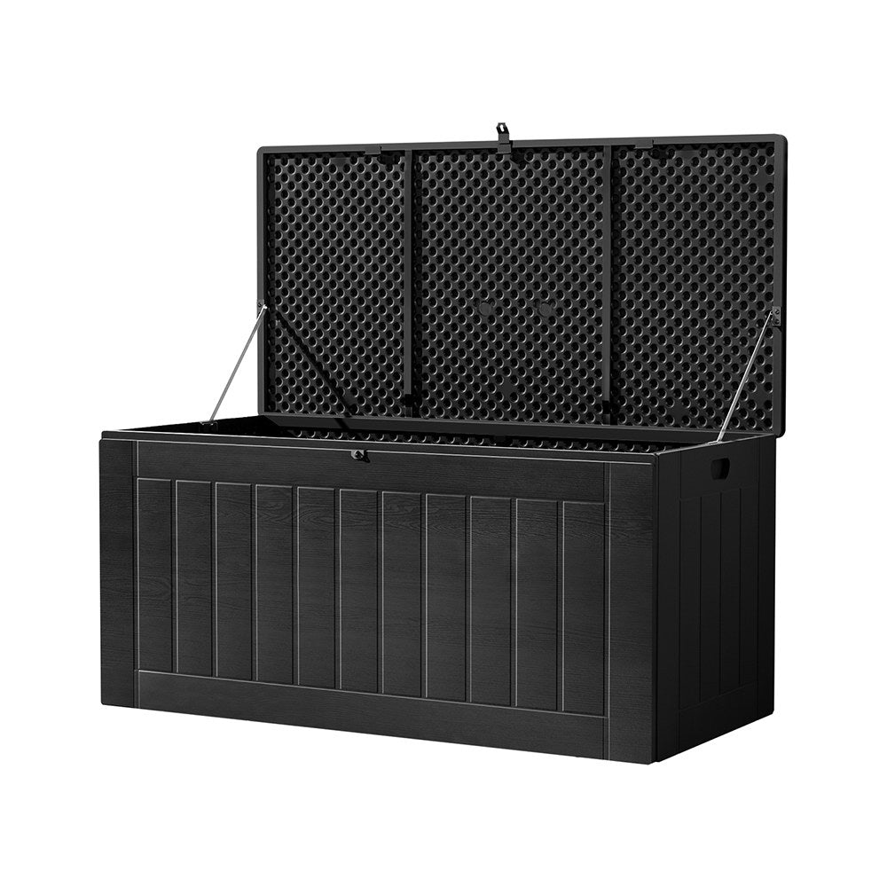 Gardeon 830L Outdoor Storage Box - Lockable Bench & Tool Shed - All Black