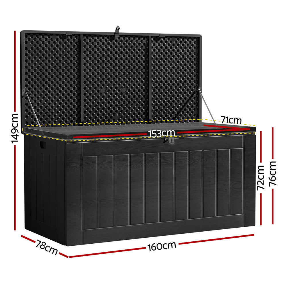 Gardeon 830L Outdoor Storage Box - Lockable Bench & Tool Shed - All Black