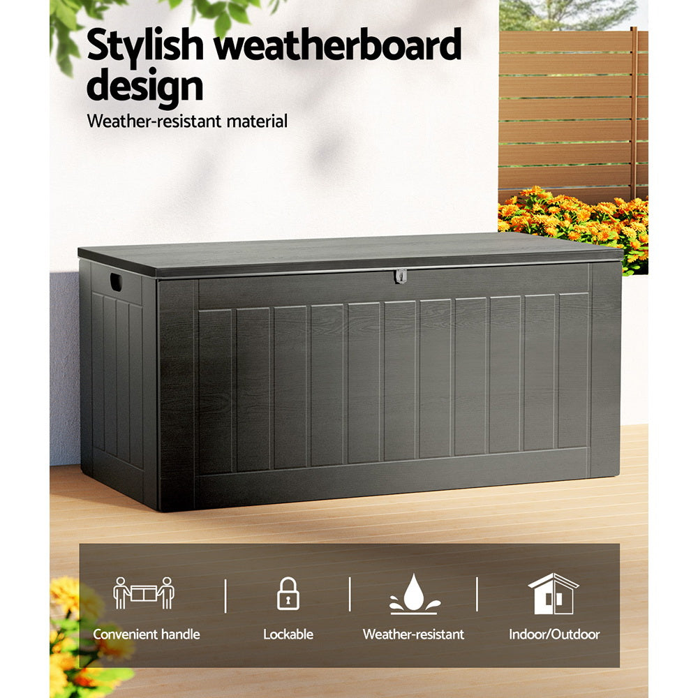 Gardeon 830L Outdoor Storage Box - Lockable Garden Bench & Tool Shed - Grey