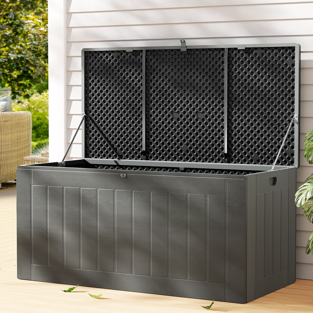 Gardeon 830L Outdoor Storage Box - Lockable Garden Bench & Tool Shed - Grey