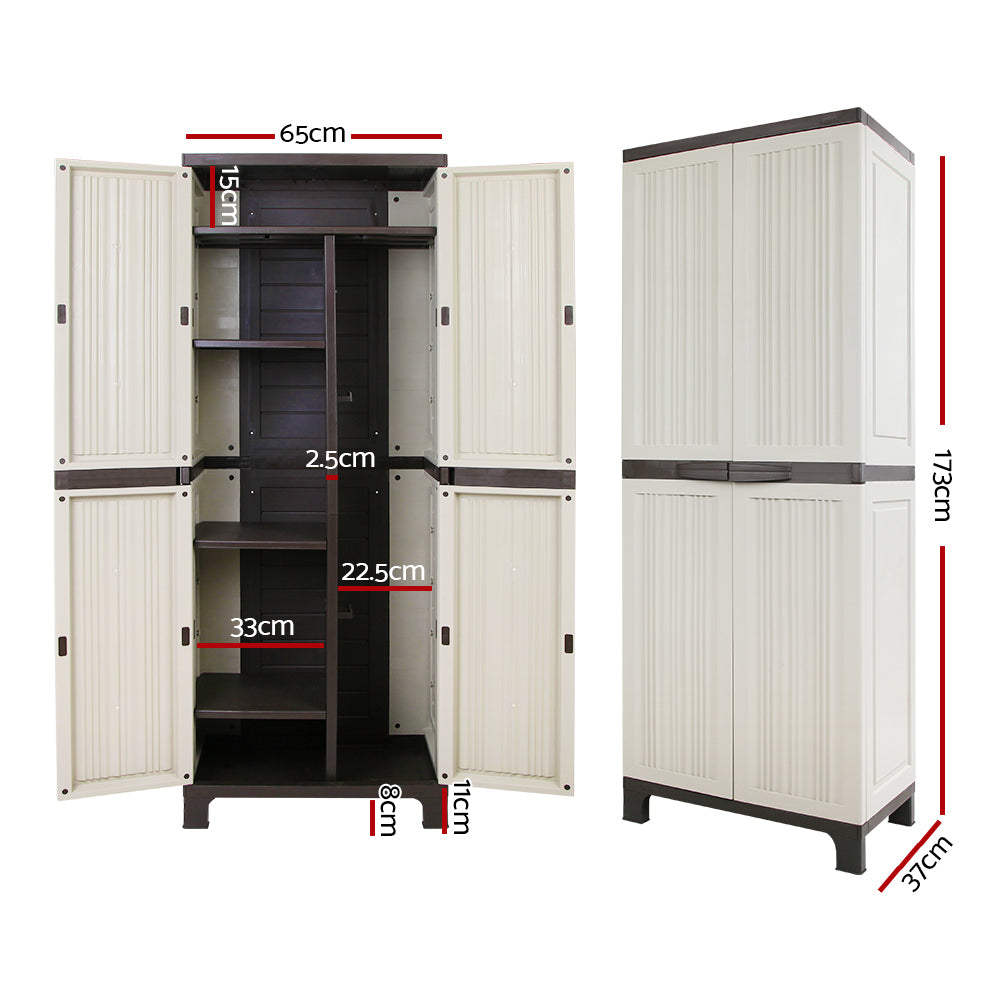 Gardeon 173cm Outdoor Storage Cabinet - Lockable Cupboard for Sheds & Garage - Beige