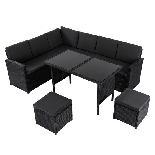 Ella 8-Piece Modular Outdoor Lounge and Dining Set - Black