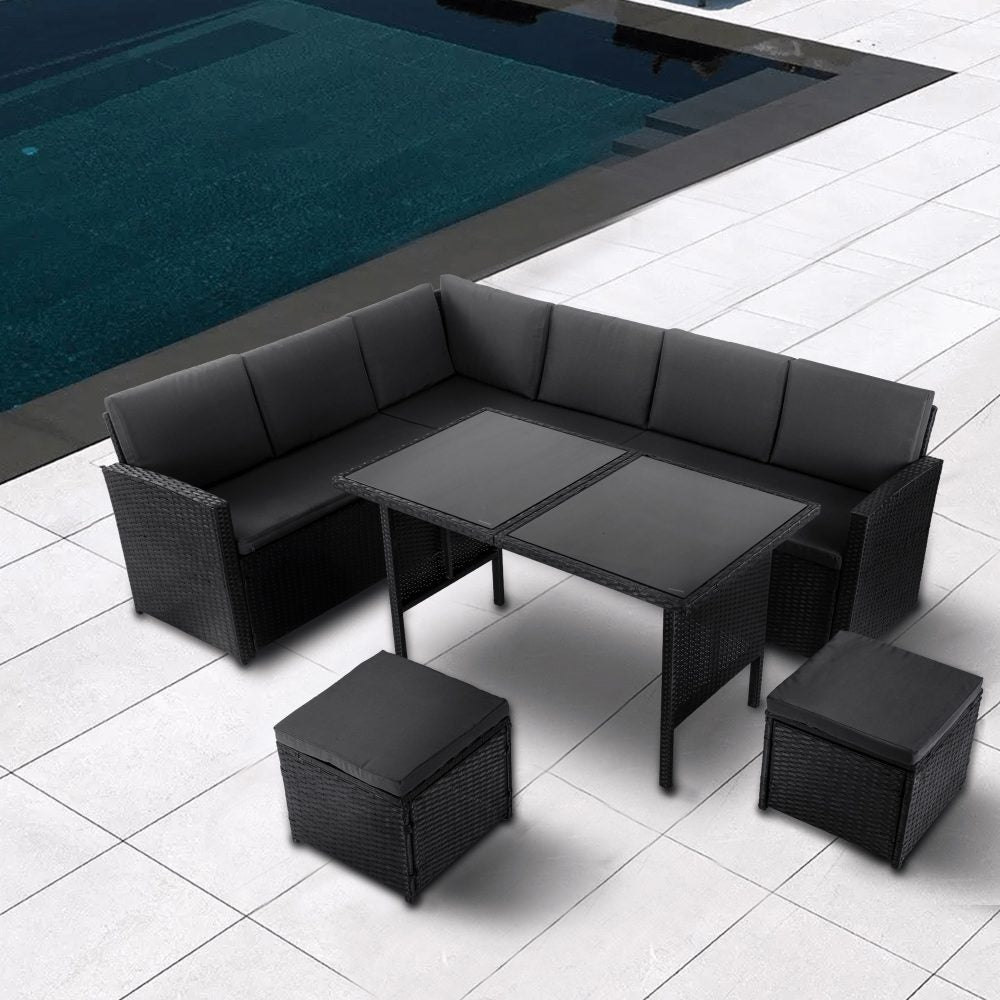 Ella 8-Piece Modular Outdoor Lounge and Dining Set - Black