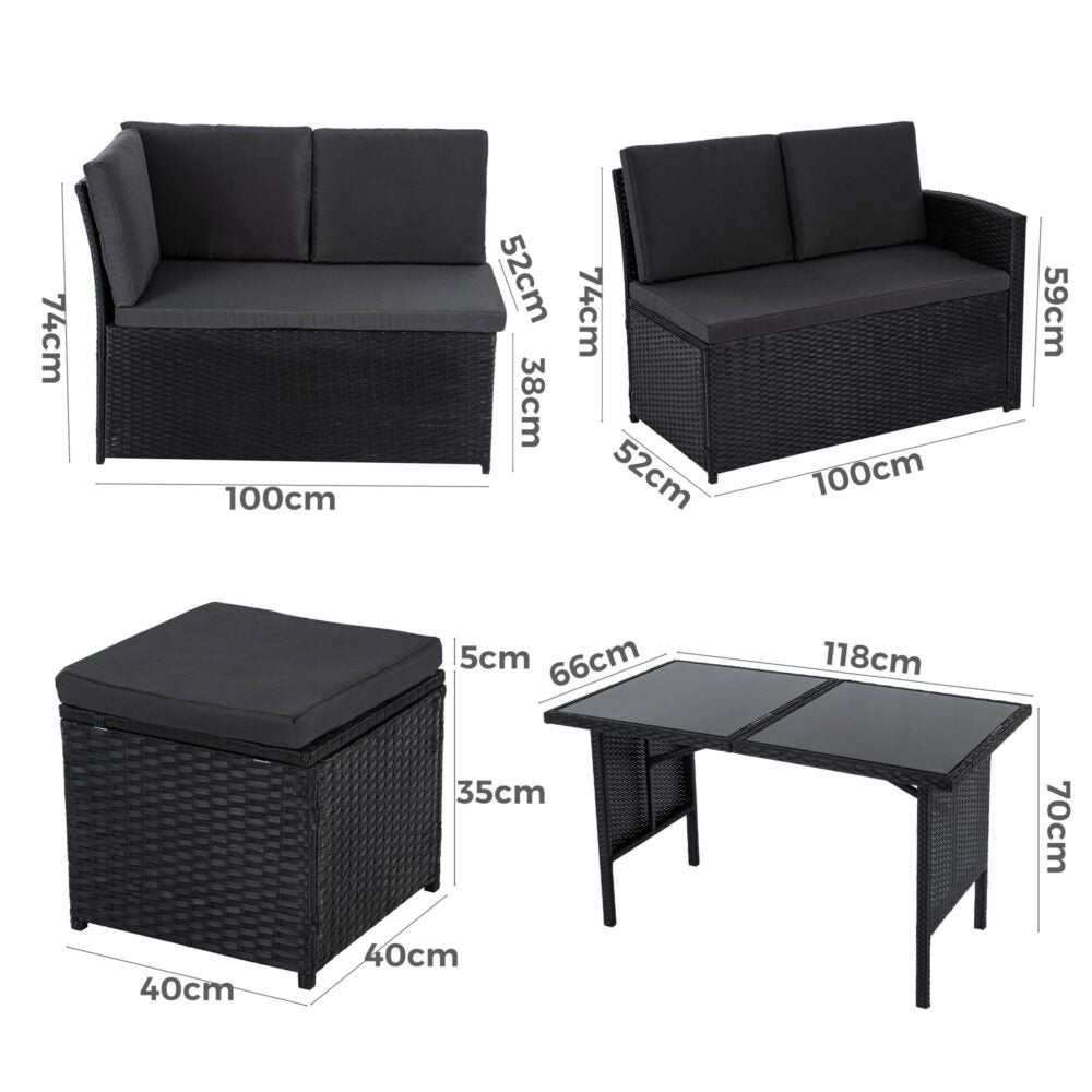 Ella 8-Piece Modular Outdoor Lounge and Dining Set - Black