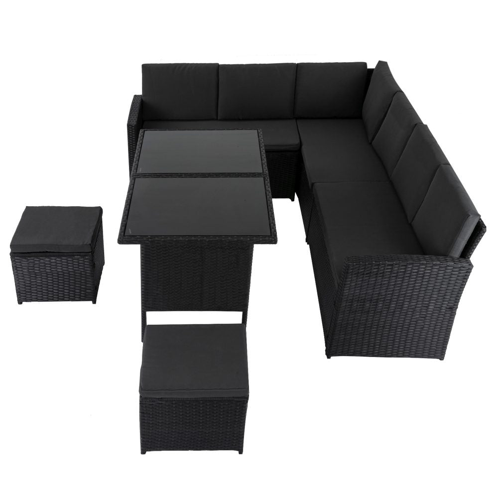 Ella 8-Piece Modular Outdoor Lounge and Dining Set - Black