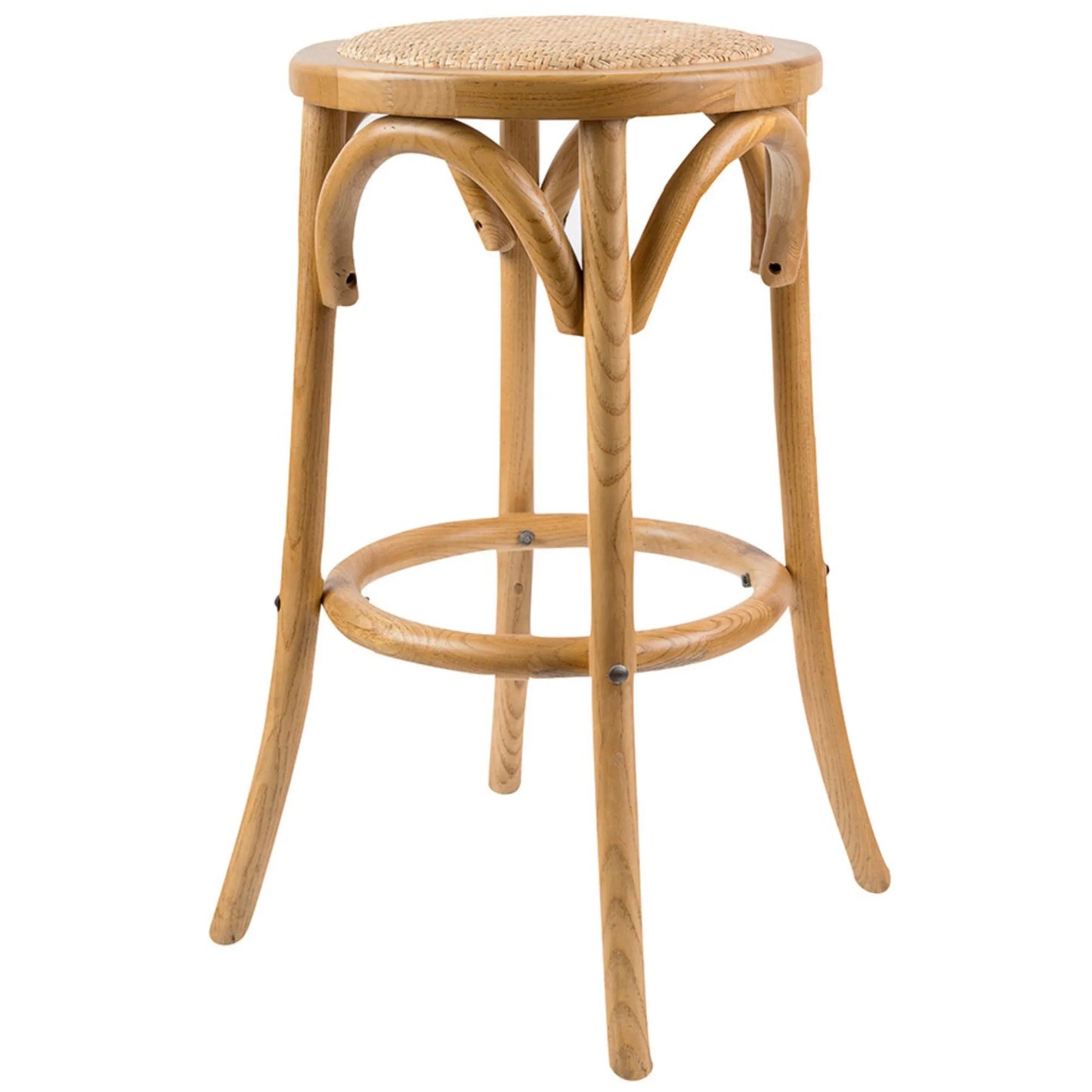 Aster 4pc Round Bar Stools Solid Birch Wood Rattan Seat - Oak