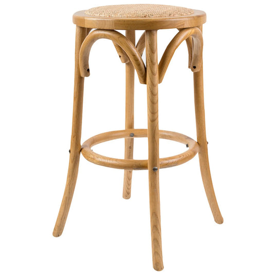 Aster Round Bar Stool Solid Birch Timber Rattan Seat - Oak