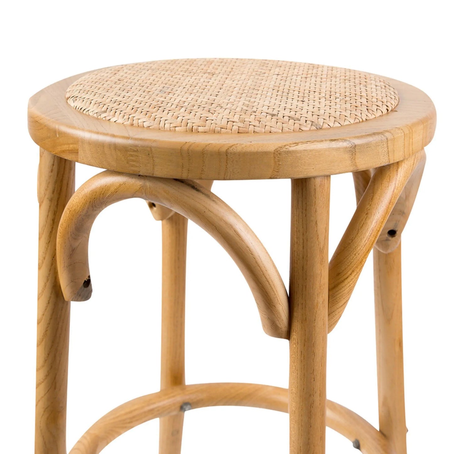 Aster 4pc Round Bar Stools Solid Birch Wood Rattan Seat - Oak