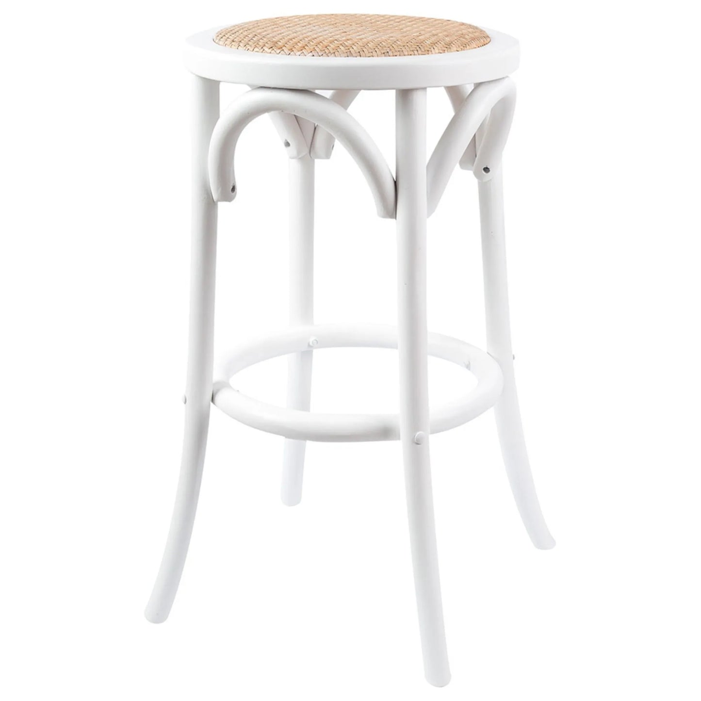 Aster Round Bar Stool Solid Birch Timber Rattan Seat - White