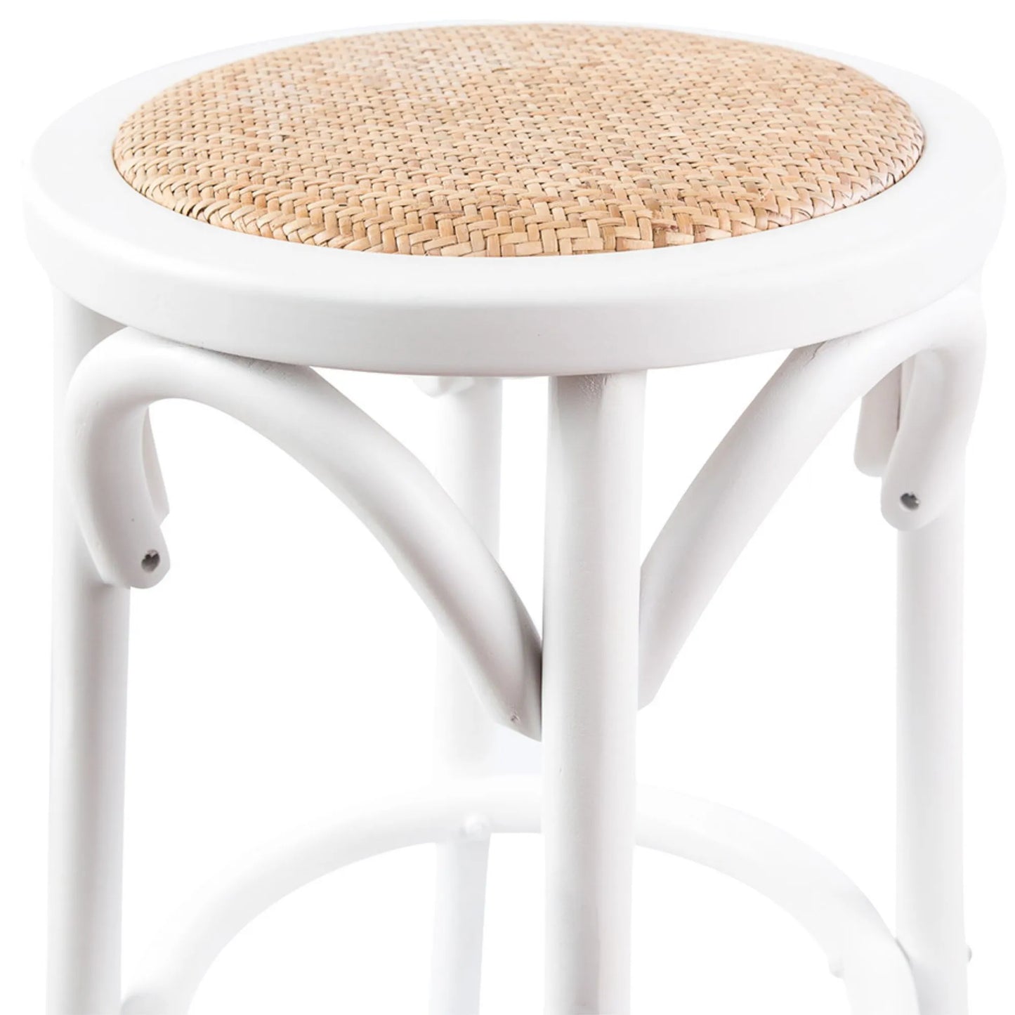 Aster Round Bar Stool Solid Birch Timber Rattan Seat - White