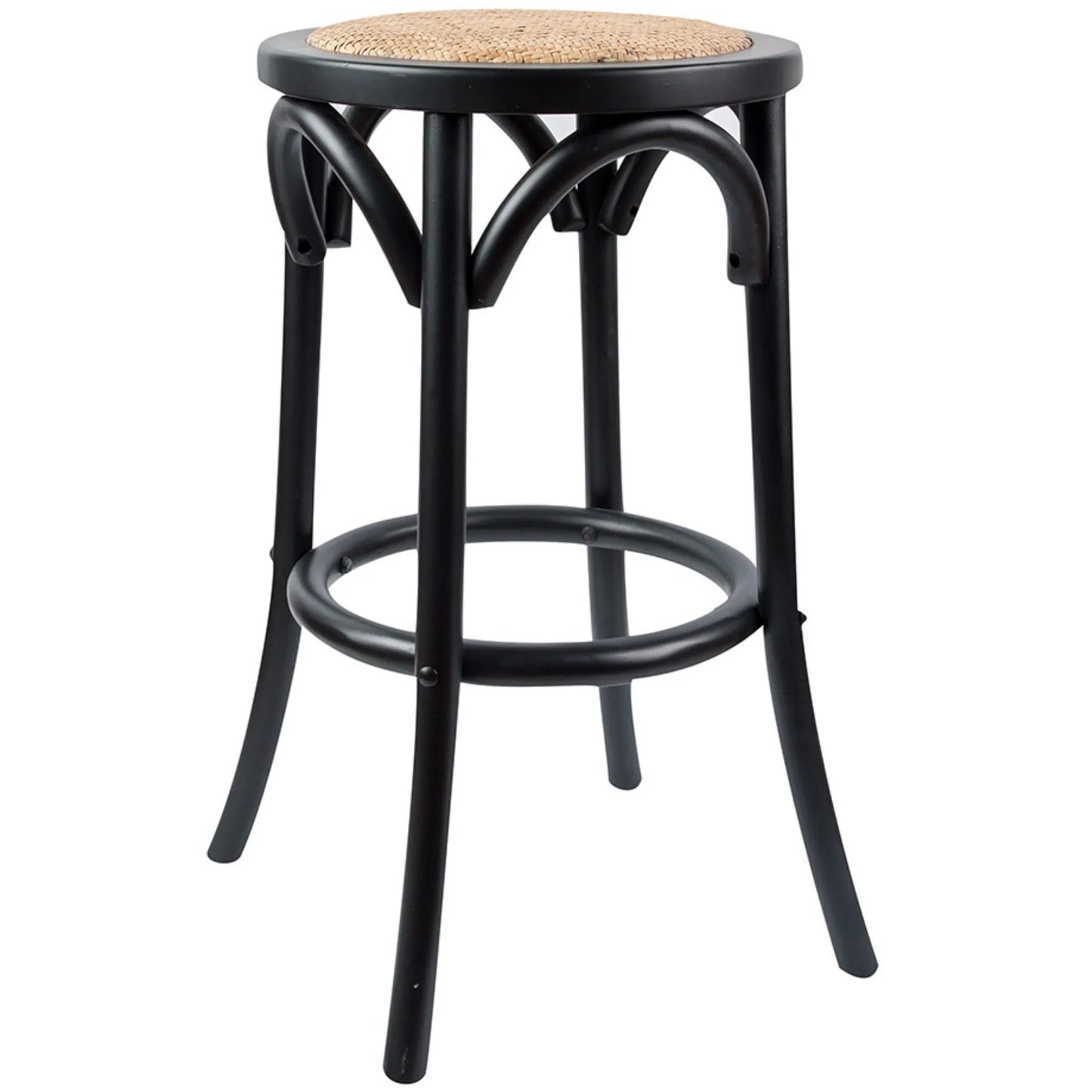 Aster 4pc Round Bar Stools Solid Birch Wood Rattan Seat - Black