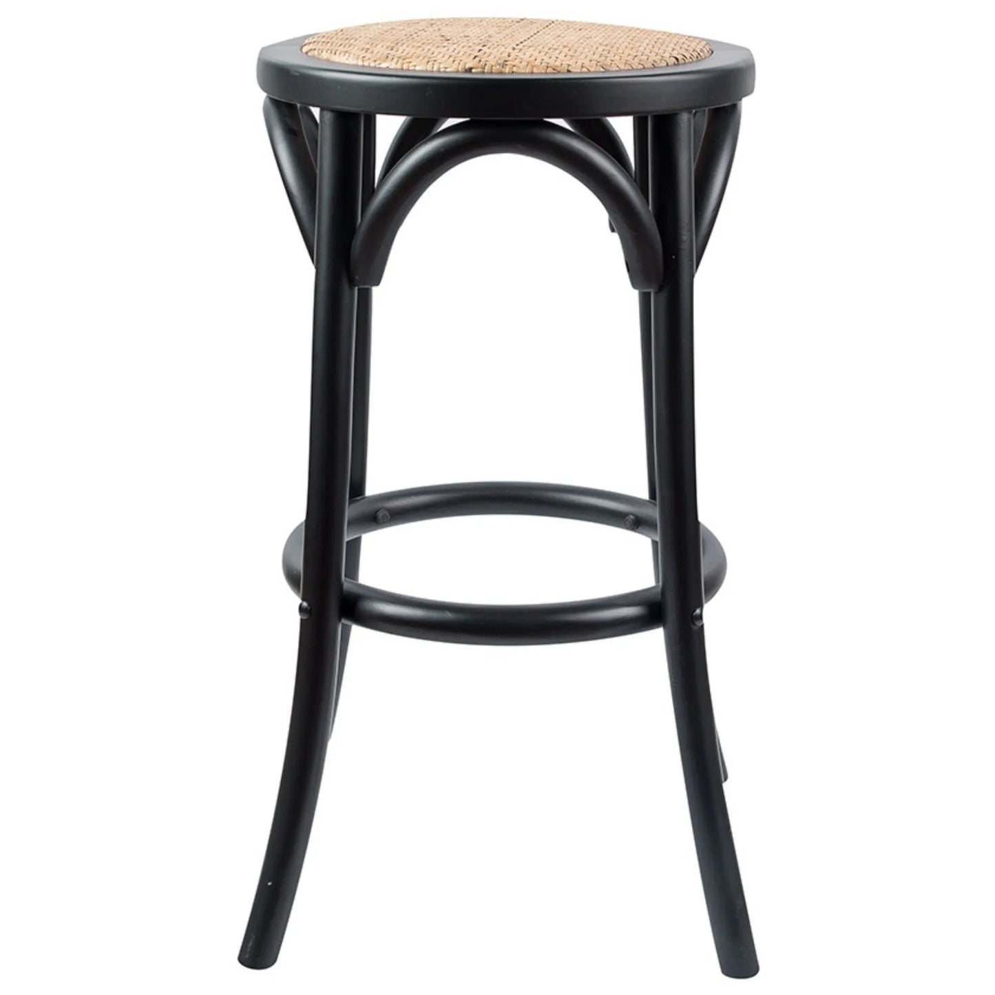 Aster 4pc Round Bar Stools Solid Birch Wood Rattan Seat - Black