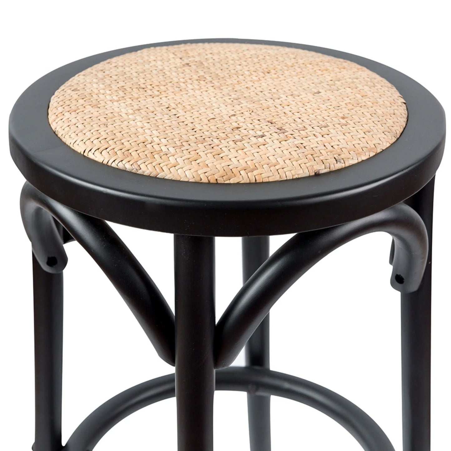 Aster 4pc Round Bar Stools Solid Birch Wood Rattan Seat - Black