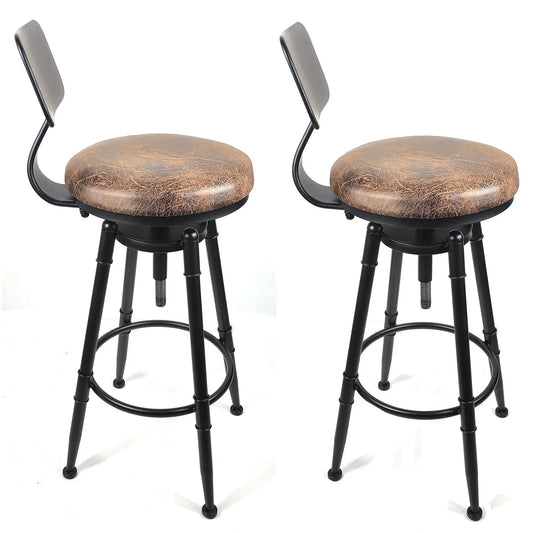 2x Vintage Industrial Rustic Swivel Bar Stool - Kitchen Counter Height Chair